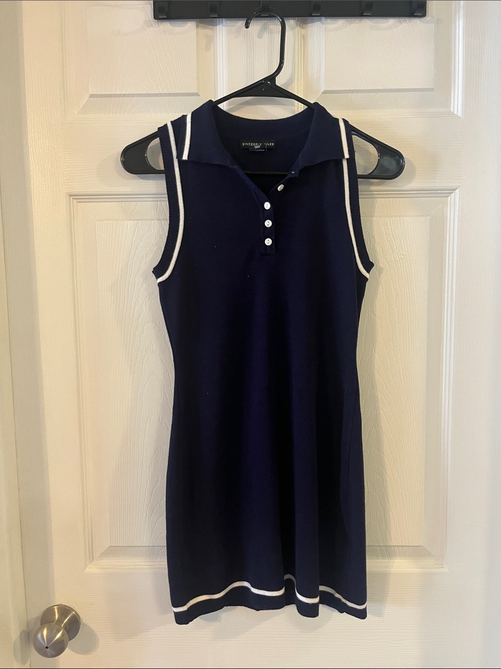 Sincerely Jules Navy Tank Polo Dress with White Trim